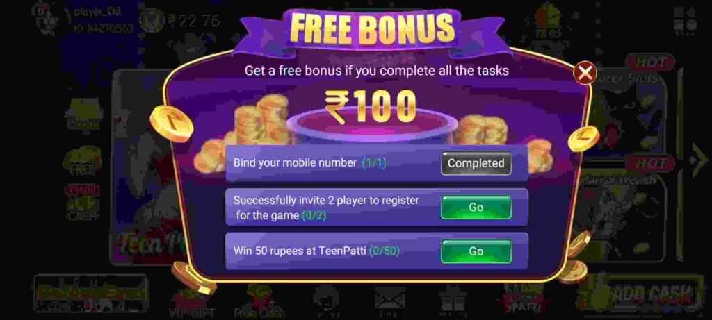 Add Cash Program in Teen Patti Rang Online APP